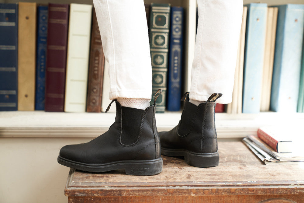 Black Full Grain Leather Chelsea Boots, Women's Dress 063