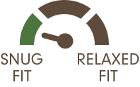 Logo with text 'Snug Fit' and 'Relaxed Fit' on a white background