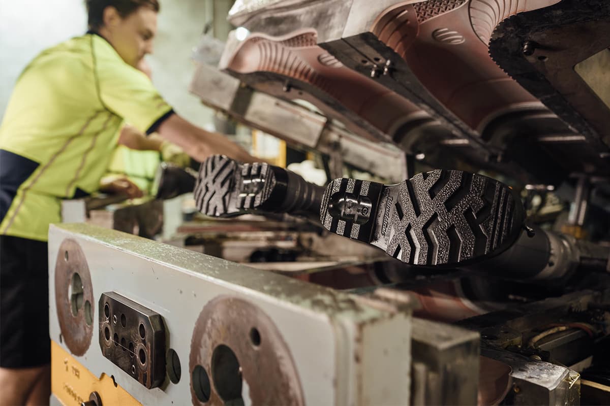 Photo showing the manufacture of Blundstone gumboots